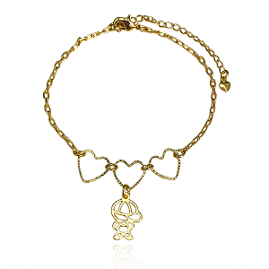 Pulseira 3 Corações Menino Semijoia Ouro