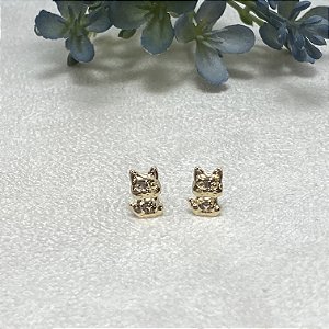 Brinco 2o. Furo Gatinho Semijoia Ouro
