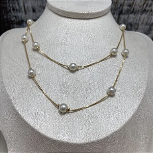 Colar Pérolas 60 cm Semijoia Ouro