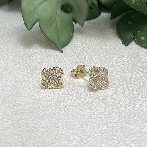 Brinco Trevinho Cravejado Semijoia Ouro