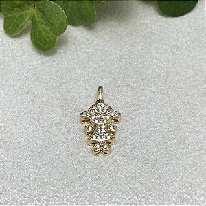 Pingente Menina Cravejada Semijoia Ouro