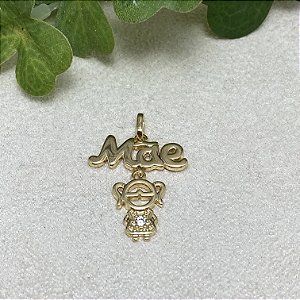 Pingente Mãe Menina Semijoia Ouro