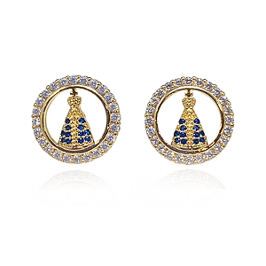 Brinco Nossa Senhora com Moldura Semijoia Ouro