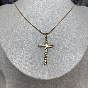 Colar Crucifixo Jesus Semijoia Ouro