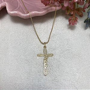 Colar Crucifixo Jesus Semijoia Ouro