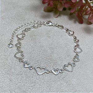 Pulseira Corações Semijoia Prata