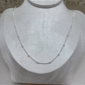 Colar Longo Bolinhas Semijoia Prata
