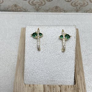 Brinco Brigite Esmeralda Semijoia Ouro