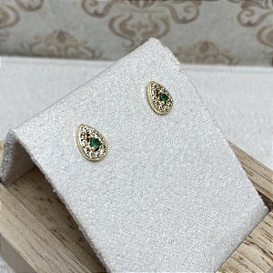 Brinco Segundo Furo Gotinha Esmeralda Semijoia Ouro