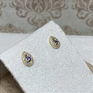 Brinco Segundo Furo Gotinha Ametista Semijoia Ouro