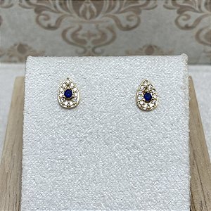 Brinco Segundo Furo Gotinha Safira Semijoia Ouro