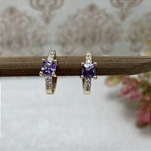 Brinco Argolinha Ágatha Ametista Semijoia Ouro