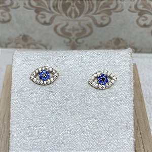 Brinco Olho Grego Luxo Semijoia Ouro