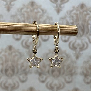Brinco Argolinha Estrela Zircônia Semijoia Ouro