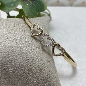 Bracelete 3 Corações Semijoia Ouro