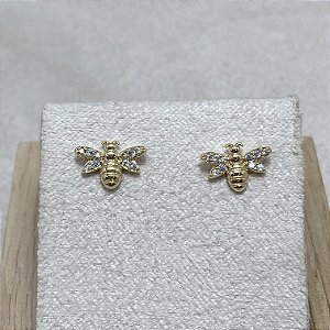 Brinco Abelha Cravejada Semijoia Ouro