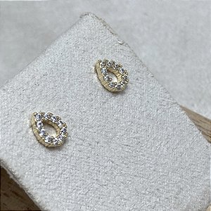 Brinco Gotinha Cravejada Semijoia Ouro