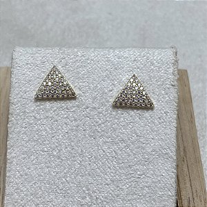 Brinco Triângulo Cravejado Semijoia Ouro