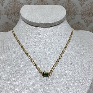 Colar Choker Renata Esmeralda Semijoia Ouro