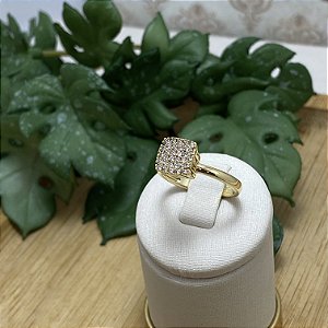 Anel Quadradinho Pavê Semijoia Ouro