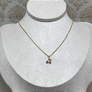 Colar Cerejinha Infantil Semijoia Ouro