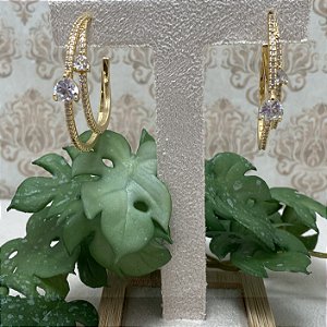 Brinco Argola Dupla 2 Corações Semijoia Ouro