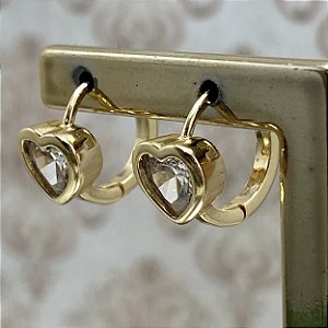 Brinco Argolinha Coração Cristal Cx Alta Semijoia Ouro