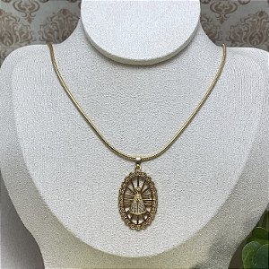 Colar Nossa Senhora com Moldura Semijoia Ouro