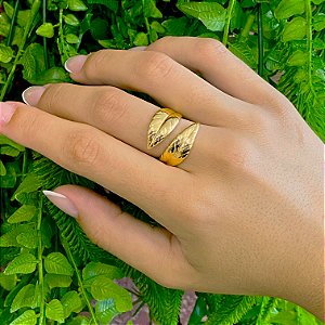 Anel Folha Dupla Semijoia Ouro