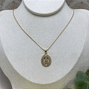 Colar Nossa Senhora Moldura Dupla Semijoia Ouro