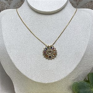 Colar Coração Com Moldura Colorida Semijoia Ouro
