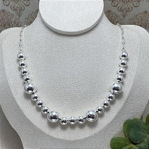 Colar Bolas Alternadas Semijoia Prata