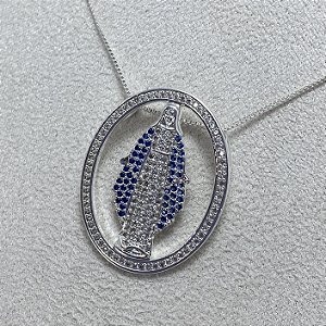 Colar Nossa Senhora Manto Azul Semijoia Prata