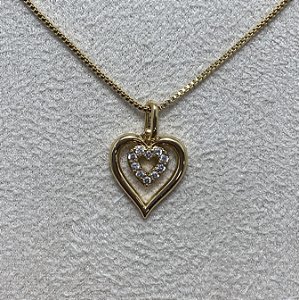 Colar Coração Duplo Semijoia Ouro