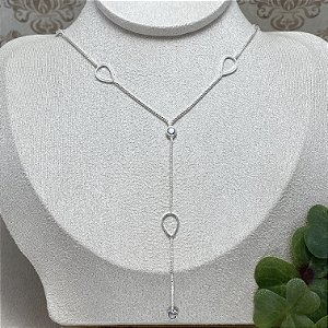 Colar Y Gotas Vazadas Semijoia Prata