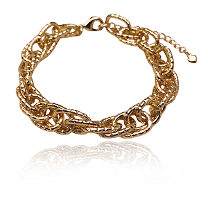 Pulseira Elos Duplos Martelados Semijoia Ouro