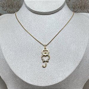 Colar Gato Coração Semijoia Ouro