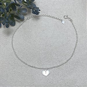 Tornozeleira Coração Frisado Semijoia Prata