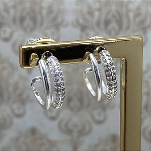 Brinco Meia Argolinha Dupla Semijoia Prata