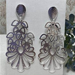 Brinco Maxi Leques Semijoia Prata