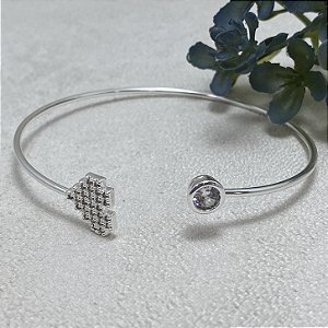 Bracelete Coração e Zircônia Redonda Semijoia Prata