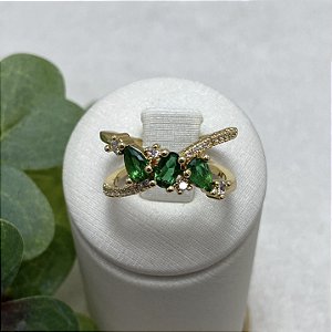 Anel Luma Esmeralda Semijoia Ouro