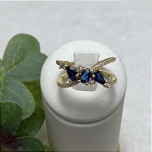 Anel Luma Safira Semijoia Ouro