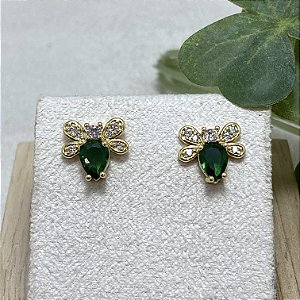 Brinco Abelinha Green Semijoia Ouro