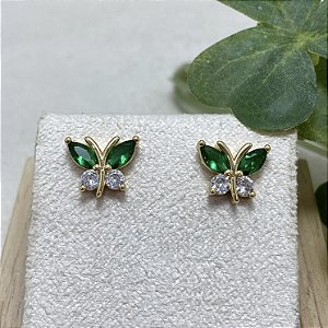 Brinco Borboleta Green Semijoia Ouro