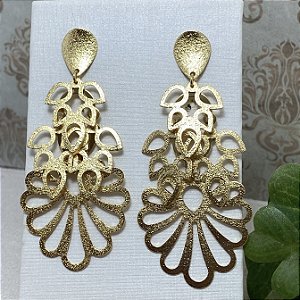 Brinco Maxi Leques Semijoia Ouro