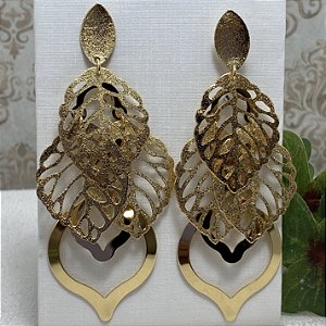 Brinco Maxi Folhas Semijoia Ouro