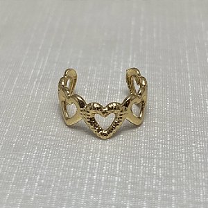 Brinco Falso Piercing 5 Corações Semijoia Ouro