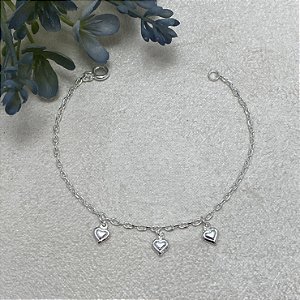 Pulseira Infantil 3 Corações Semijoia Prata