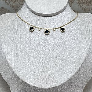 Colar Trevinhos Black Semijoia Ouro